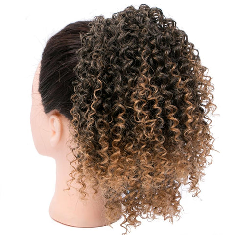 Qp hairSynthetic Curly Ponytail Hairpiece With Rubber Band Hair Ring Chignon 10 Inch Blonde Ponytail Hair Extension With Clip-in