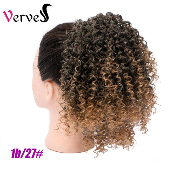 Qp hairSynthetic Curly Ponytail Hairpiece With Rubber Band Hair Ring Chignon 10 Inch Blonde Ponytail Hair Extension With Clip-in