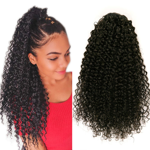 Qp hairSynthetic Drawstring Puff Ponytail Afro Curly 16 Inch Clip In Pontail Ombre Hair Extension Black Brown Grey