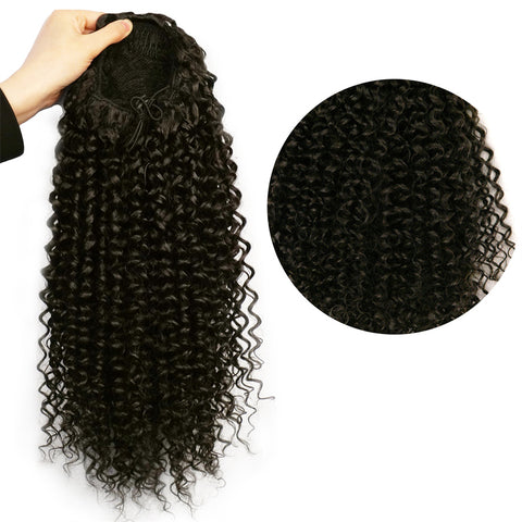 Qp hairSynthetic Drawstring Puff Ponytail Afro Curly 16 Inch Clip In Pontail Ombre Hair Extension Black Brown Grey