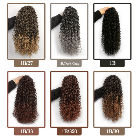 Qp hairSynthetic Drawstring Puff Ponytail Afro Curly 16 Inch Clip In Pontail Ombre Hair Extension Black Brown Grey
