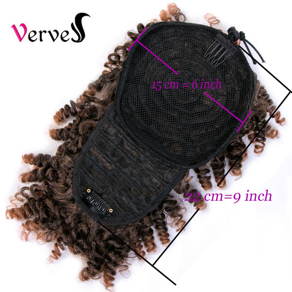 Qp hairSynthetic High Puff Afro Kinky Curly Ponytail With Bangs Ponytail Hair Extension Drawstring Short Afro Pony Tail Clip in