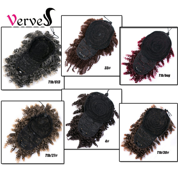 Qp hairSynthetic High Puff Afro Kinky Curly Ponytail With Bangs Ponytail Hair Extension Drawstring Short Afro Pony Tail Clip in