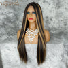 Qp hairSynthetic Hightlight Wig Synthetic Long Straight Wig Brown Mixed Blonde Natural Wig For Women Middle Part Black Brown Color Wigs