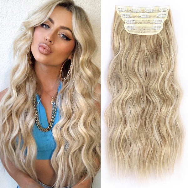 Qp hairSynthetic Long Wavy Clip in Hair Extensions Orange Hair Extension for Women Ombre Blonde Hairpieces Heat Resistant Fiber Hair