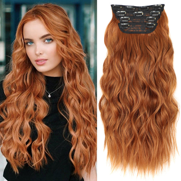 Qp hairSynthetic Long Wavy Clip in Hair Extensions Orange Hair Extension for Women Ombre Blonde Hairpieces Heat Resistant Fiber Hair