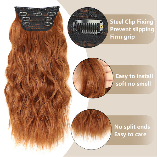 Qp hairSynthetic Long Wavy Clip in Hair Extensions Orange Hair Extension for Women Ombre Blonde Hairpieces Heat Resistant Fiber Hair