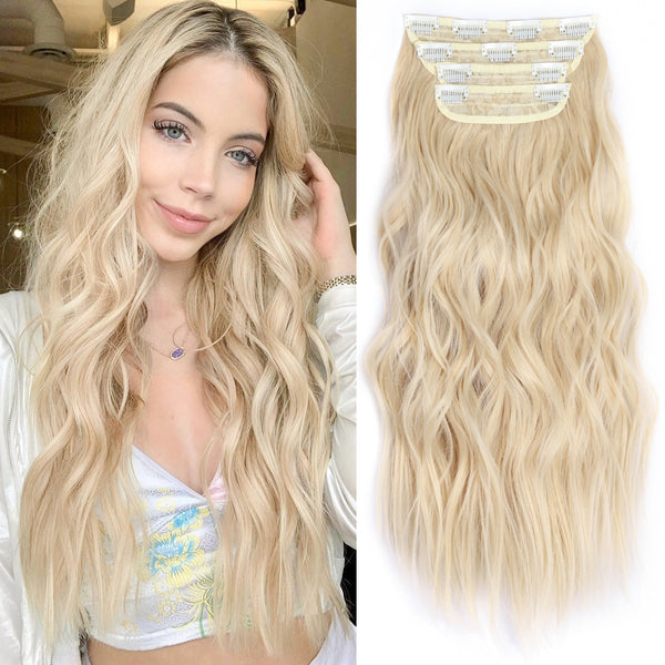 Qp hairSynthetic Long Wavy Clip in Hair Extensions Orange Hair Extension for Women Ombre Blonde Hairpieces Heat Resistant Fiber Hair
