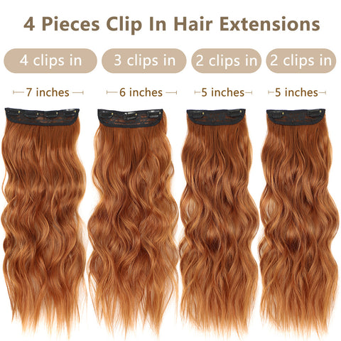 Qp hairSynthetic Long Wavy Clip in Hair Extensions Orange Hair Extension for Women Ombre Blonde Hairpieces Heat Resistant Fiber Hair
