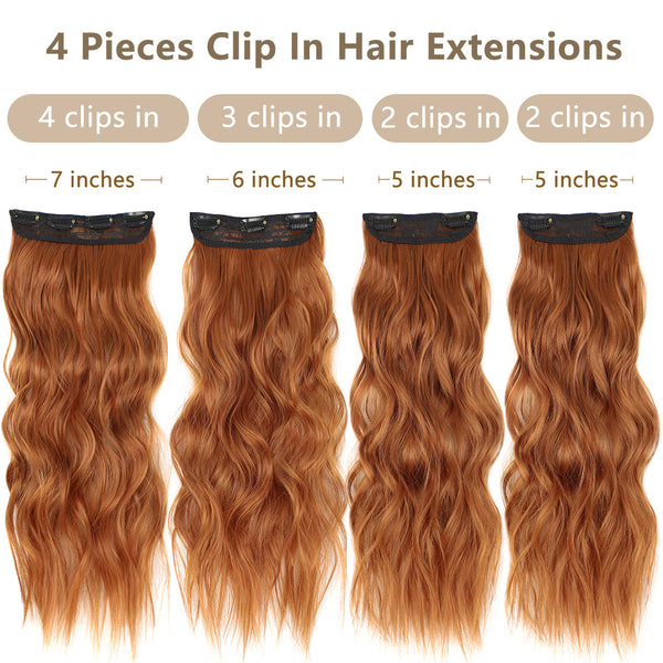 Qp hairSynthetic Long Wavy Clip in Hair Extensions Orange Hair Extension for Women Ombre Blonde Hairpieces Heat Resistant Fiber Hair
