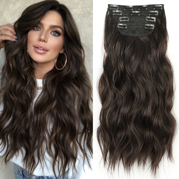 Qp hairSynthetic Long Wavy Clip in Hair Extensions Orange Hair Extension for Women Ombre Blonde Hairpieces Heat Resistant Fiber Hair