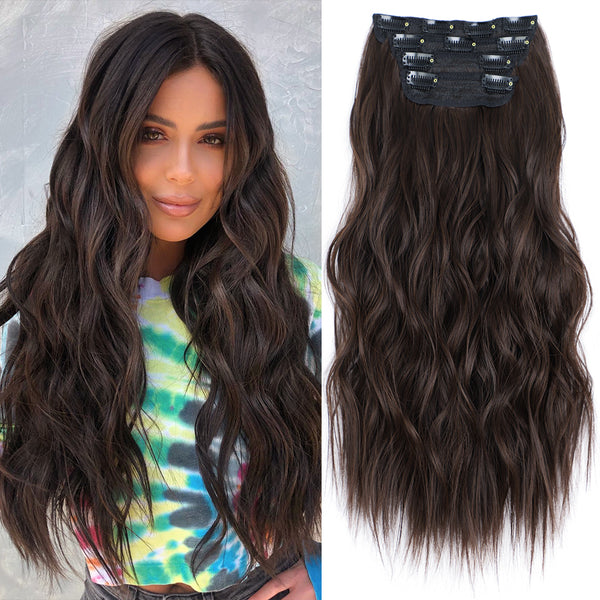 Qp hairSynthetic Long Wavy Clip in Hair Extensions Orange Hair Extension for Women Ombre Blonde Hairpieces Heat Resistant Fiber Hair