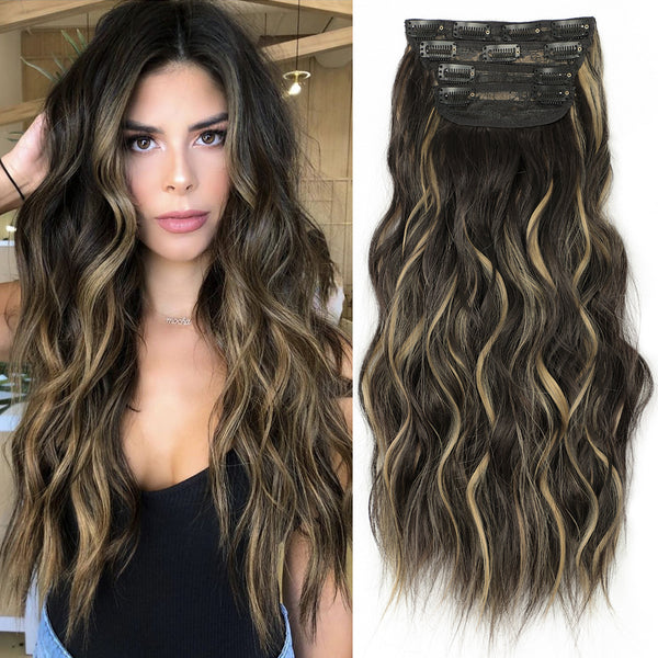Qp hairSynthetic Long Wavy Clip in Hair Extensions Orange Hair Extension for Women Ombre Blonde Hairpieces Heat Resistant Fiber Hair