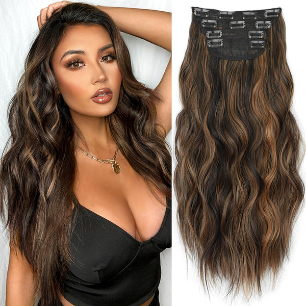 Qp hairSynthetic Long Wavy Clip in Hair Extensions Orange Hair Extension for Women Ombre Blonde Hairpieces Heat Resistant Fiber Hair