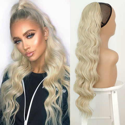 Qp hairSynthetic Long Wavy Synthetic Ponytail Hair Blonde Drawstring Ponytail Clip in Hairpiece Black Wave Ponytail for Black Women