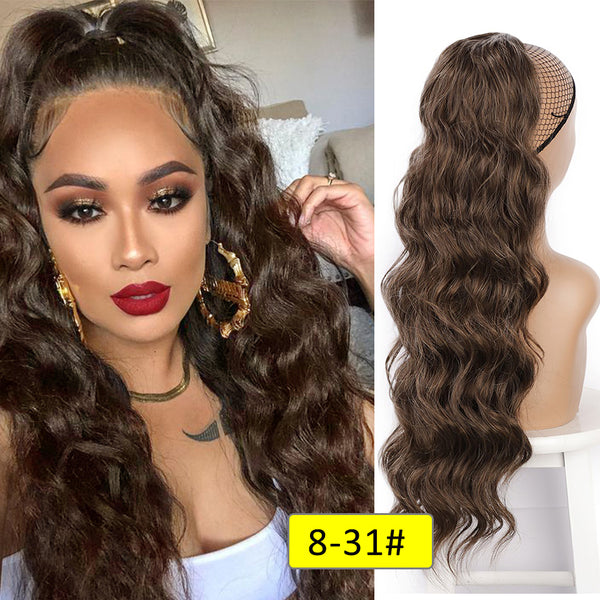 Qp hairSynthetic Long Wavy Synthetic Ponytail Hair Blonde Drawstring Ponytail Clip in Hairpiece Black Wave Ponytail for Black Women