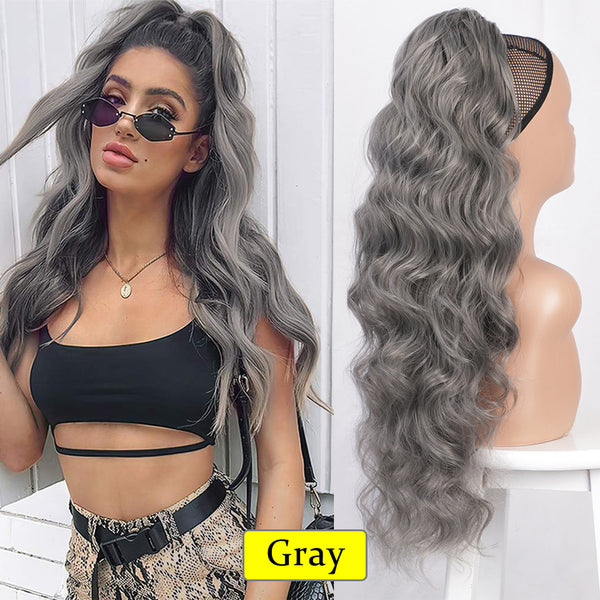 Qp hairSynthetic Long Wavy Synthetic Ponytail Hair Blonde Drawstring Ponytail Clip in Hairpiece Black Wave Ponytail for Black Women