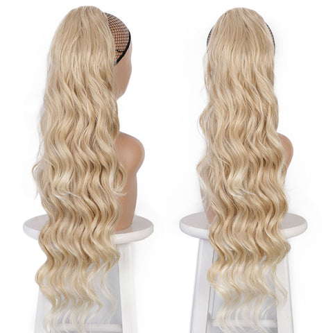 Qp hairSynthetic Long Wavy Synthetic Ponytail Hair Blonde Drawstring Ponytail Clip in Hairpiece Black Wave Ponytail for Black Women