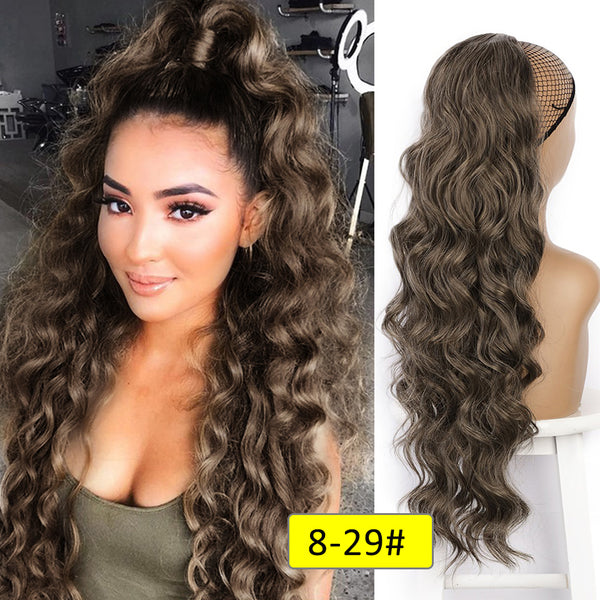 Qp hairSynthetic Long Wavy Synthetic Ponytail Hair Blonde Drawstring Ponytail Clip in Hairpiece Black Wave Ponytail for Black Women