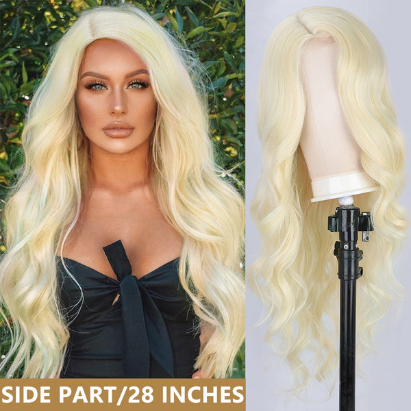 Qp hairSynthetic Long Wavy Synthetic Wig Highlight Wigs for Women Side Part Natural Black Wig Heat Resistant Fiber Hair Cosplay  Wig