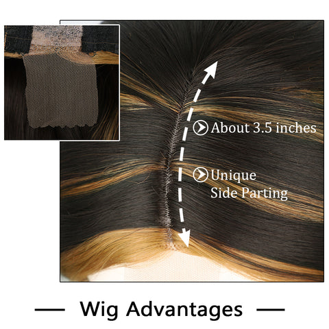Qp hairSynthetic Long Wavy Synthetic Wig Highlight Wigs for Women Side Part Natural Black Wig Heat Resistant Fiber Hair Cosplay  Wig