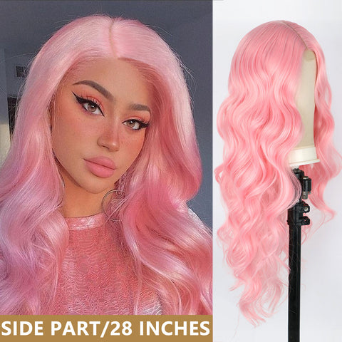 Qp hairSynthetic Long Wavy Synthetic Wig Highlight Wigs for Women Side Part Natural Black Wig Heat Resistant Fiber Hair Cosplay  Wig
