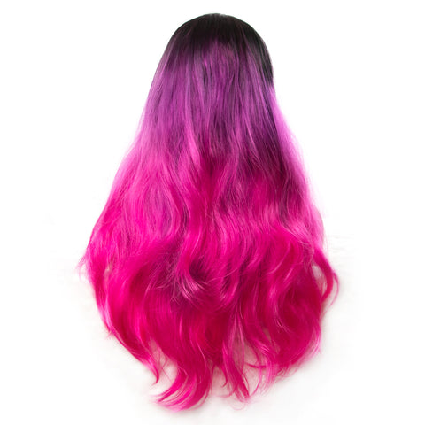 Qp hairSynthetic Long Wavy Wigs for Black Women African American Hair Orange Purple With Bangs Heat Resistant Wig