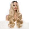 Qp hairSynthetic Ombre Long Blonde Wavy Wigs For Women Black Ombre Blonde Female Daily Party Heat Resistant False Hair