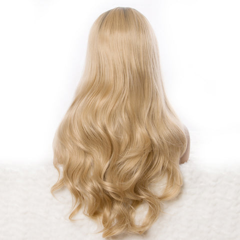 Qp hairSynthetic Ombre Long Blonde Wavy Wigs For Women Black Ombre Blonde Female Daily Party Heat Resistant False Hair