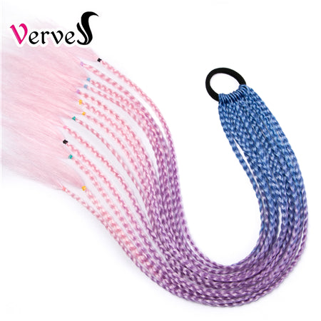 Qp hairSynthetic Ponytail Hairpiece With Rubber Band Hair Ring Chignon 24 Inch Braiding Hair Ombre Ponytail Hair Extension Rainbow