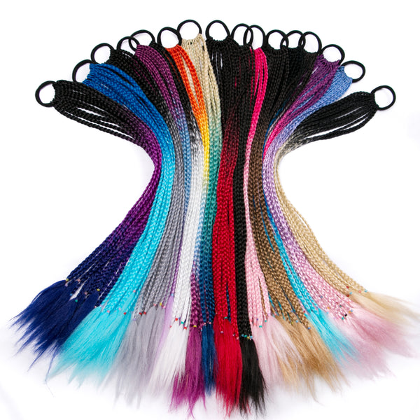 Qp hairSynthetic Ponytail Hairpiece With Rubber Band Hair Ring Chignon 24 Inch Braiding Hair Ombre Ponytail Hair Extension Rainbow