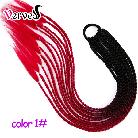 Qp hairSynthetic Ponytail Hairpiece With Rubber Band Hair Ring Chignon 24 Inch Braiding Hair Ombre Ponytail Hair Extension Rainbow