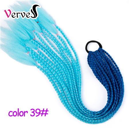 Qp hairSynthetic Ponytail Hairpiece With Rubber Band Hair Ring Chignon 24 Inch Braiding Hair Ombre Ponytail Hair Extension Rainbow