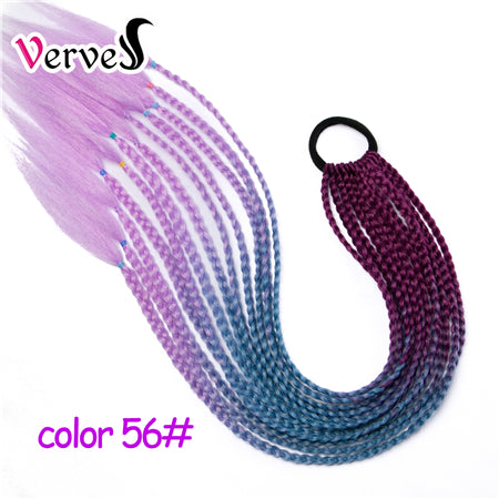 Qp hairSynthetic Ponytail Hairpiece With Rubber Band Hair Ring Chignon 24 Inch Braiding Hair Ombre Ponytail Hair Extension Rainbow