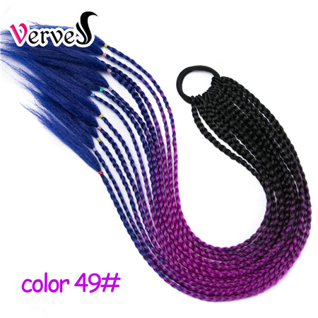Qp hairSynthetic Ponytail Hairpiece With Rubber Band Hair Ring Chignon 24 Inch Braiding Hair Ombre Ponytail Hair Extension Rainbow