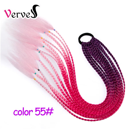 Qp hairSynthetic Ponytail Hairpiece With Rubber Band Hair Ring Chignon 24 Inch Braiding Hair Ombre Ponytail Hair Extension Rainbow