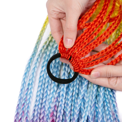 Qp hairSynthetic Ponytail Hairpiece With Rubber Band Hair Ring Chignon 24 Inch Braiding Hair Ombre Ponytail Hair Extension Rainbow
