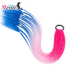 Qp hairSynthetic Ponytail Hairpiece With Rubber Band Hair Ring Chignon 24 Inch Braiding Hair Ombre Ponytail Hair Extension Rainbow
