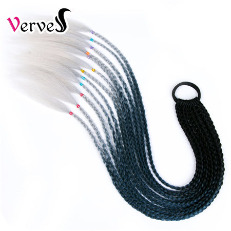 Qp hairSynthetic Ponytail Hairpiece With Rubber Band Hair Ring Chignon 24 Inch Braiding Hair Ombre Ponytail Hair Extension Rainbow
