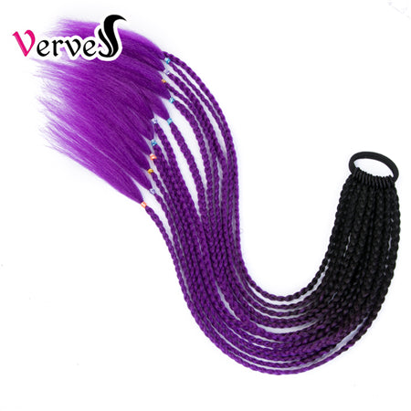 Qp hairSynthetic Ponytail Hairpiece With Rubber Band Hair Ring Chignon 24 Inch Braiding Hair Ombre Ponytail Hair Extension Rainbow