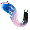 Qp hairSynthetic Ponytail Hairpiece With Rubber Band Hair Ring Chignon 24 Inch Braiding Hair Ombre Ponytail Hair Extension Rainbow