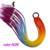 Qp hairSynthetic Ponytail Hairpiece With Rubber Band Hair Ring Chignon 24 Inch Braiding Hair Ombre Ponytail Hair Extension Rainbow