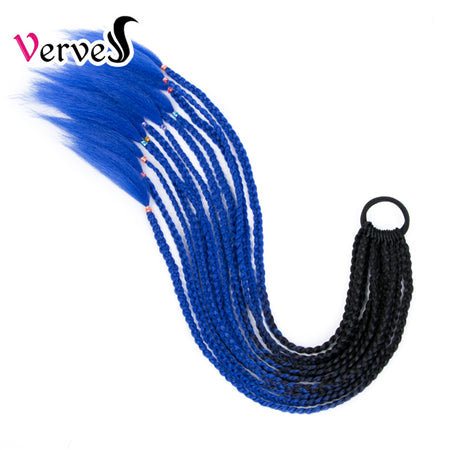 Qp hairSynthetic Ponytail Hairpiece With Rubber Band Hair Ring Chignon 24 Inch Braiding Hair Ombre Ponytail Hair Extension Rainbow