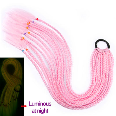 Qp hairSynthetic Ponytail Hairpiece With Rubber Band Hair Ring Chignon 24 Inch Braiding Hair Ombre Ponytail Hair Extension Rainbow