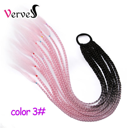 Qp hairSynthetic Ponytail Hairpiece With Rubber Band Hair Ring Chignon 24 Inch Braiding Hair Ombre Ponytail Hair Extension Rainbow