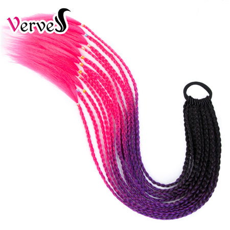 Qp hairSynthetic Ponytail Hairpiece With Rubber Band Hair Ring Chignon 24 Inch Braiding Hair Ombre Ponytail Hair Extension Rainbow