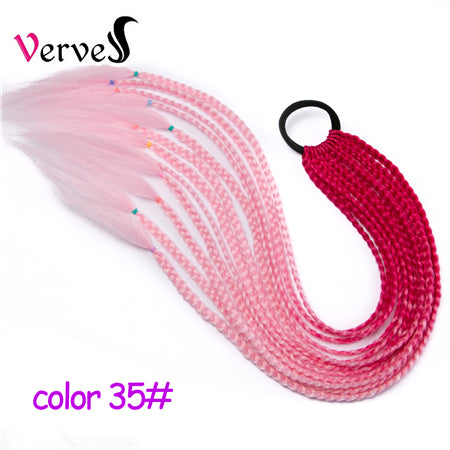 Qp hairSynthetic Ponytail Hairpiece With Rubber Band Hair Ring Chignon 24 Inch Braiding Hair Ombre Ponytail Hair Extension Rainbow