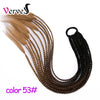 Qp hairSynthetic Ponytail Hairpiece With Rubber Band Hair Ring Chignon 24 Inch Braiding Hair Ombre Ponytail Hair Extension Rainbow