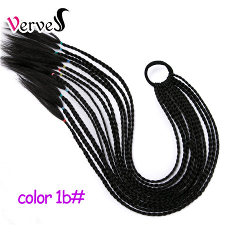 Qp hairSynthetic Ponytail Hairpiece With Rubber Band Hair Ring Chignon 24 Inch Braiding Hair Ombre Ponytail Hair Extension Rainbow