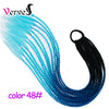 Qp hairSynthetic Ponytail Hairpiece With Rubber Band Hair Ring Chignon 24 Inch Braiding Hair Ombre Ponytail Hair Extension Rainbow